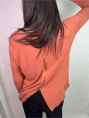 Lulu's Salmon Pink Orange Cozy Tunic Top | Zipper Long Sleeve Shirt size small